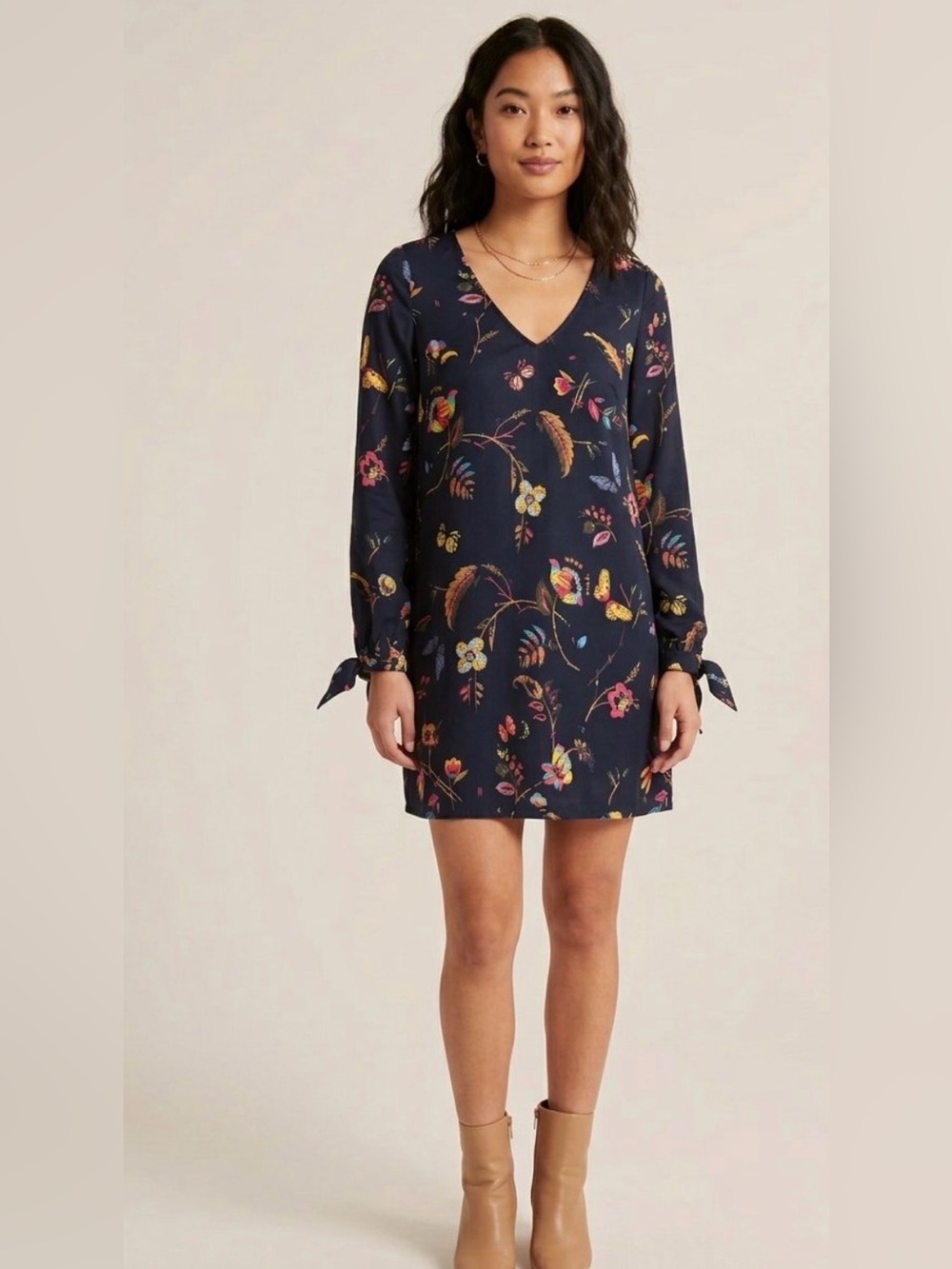Abercrombie & Fitch Floral Long Sleeve Shift Tunic Mini Dress Navy XS